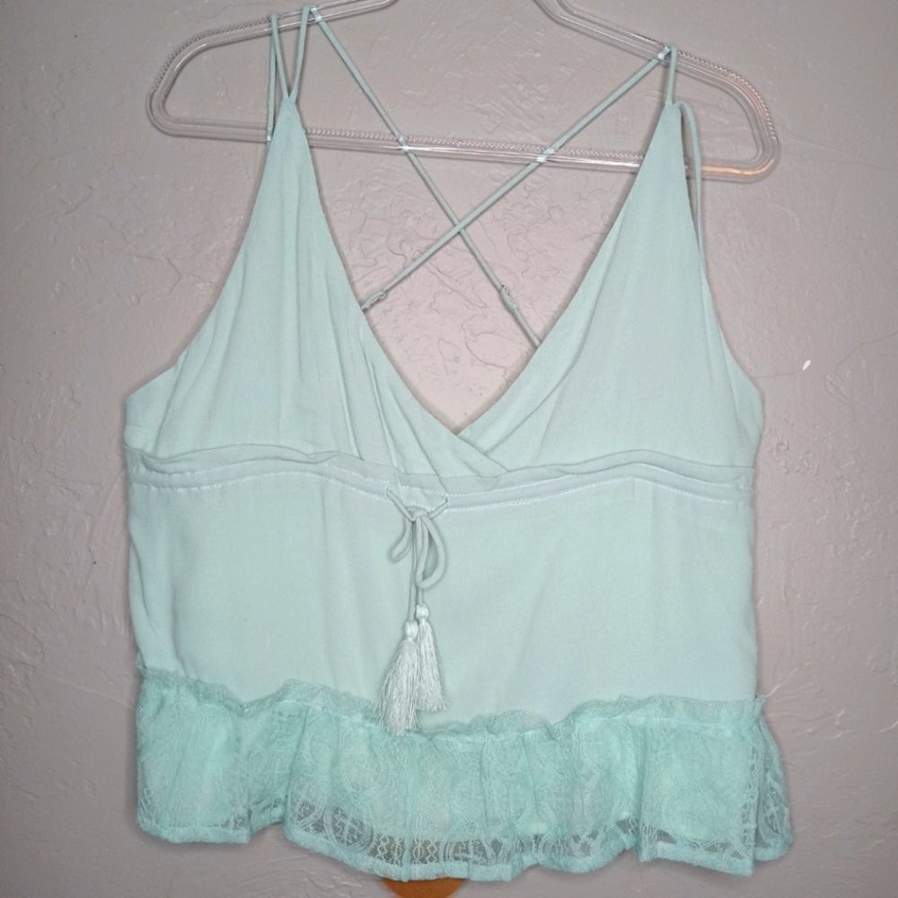 Honey Punch Mint Green Lace Tank